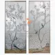 Cặp Tranh Chim Trên Cành Cây Hoa Vẽ Trên Nền Vải Bố Dát Bạc