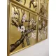 Bộ Tranh Kiếng Hoa Đào 09 Tấm Vẽ Ngược Trên Nền Đồng