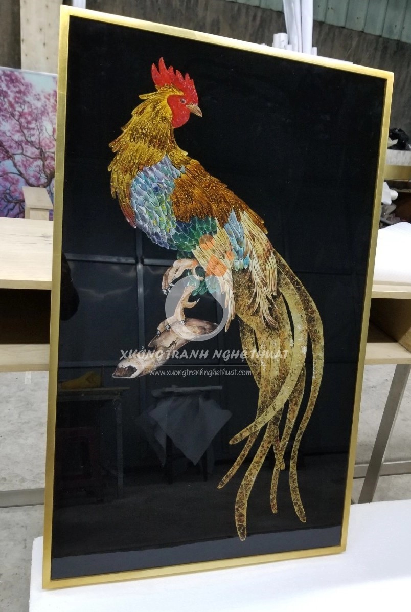 Tranh Kiếng Gà Trống Vẽ Ngược 1 Mặt