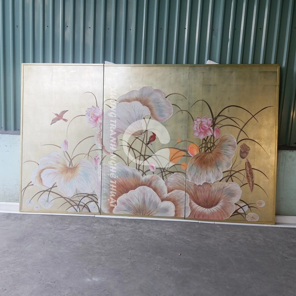 Tranh Sơn Dầu Hoa Sen Đắp Nổi