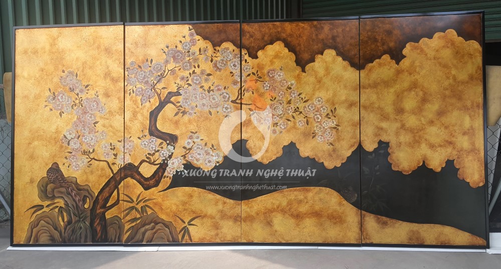 Bộ Tranh 04 Tấm Trên Nền Lá Vàng - Dặm Màu