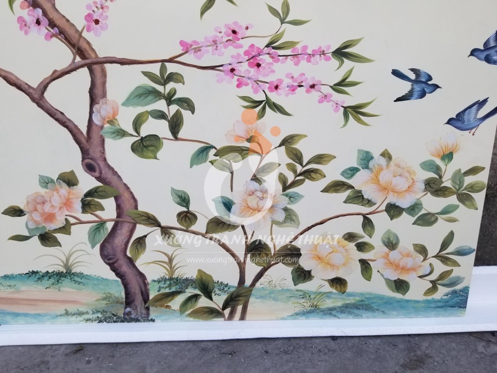 Tranh Sơn Dầu Chim Và Hoa Khoe Sắc, xưởng tranh nghệ thuật