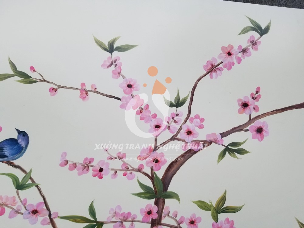 Tranh Sơn Dầu Chim Và Hoa Khoe Sắc, xưởng tranh nghệ thuật